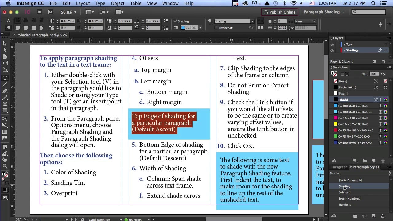 Using InDesign's New "Paragraph Shading" Feature.