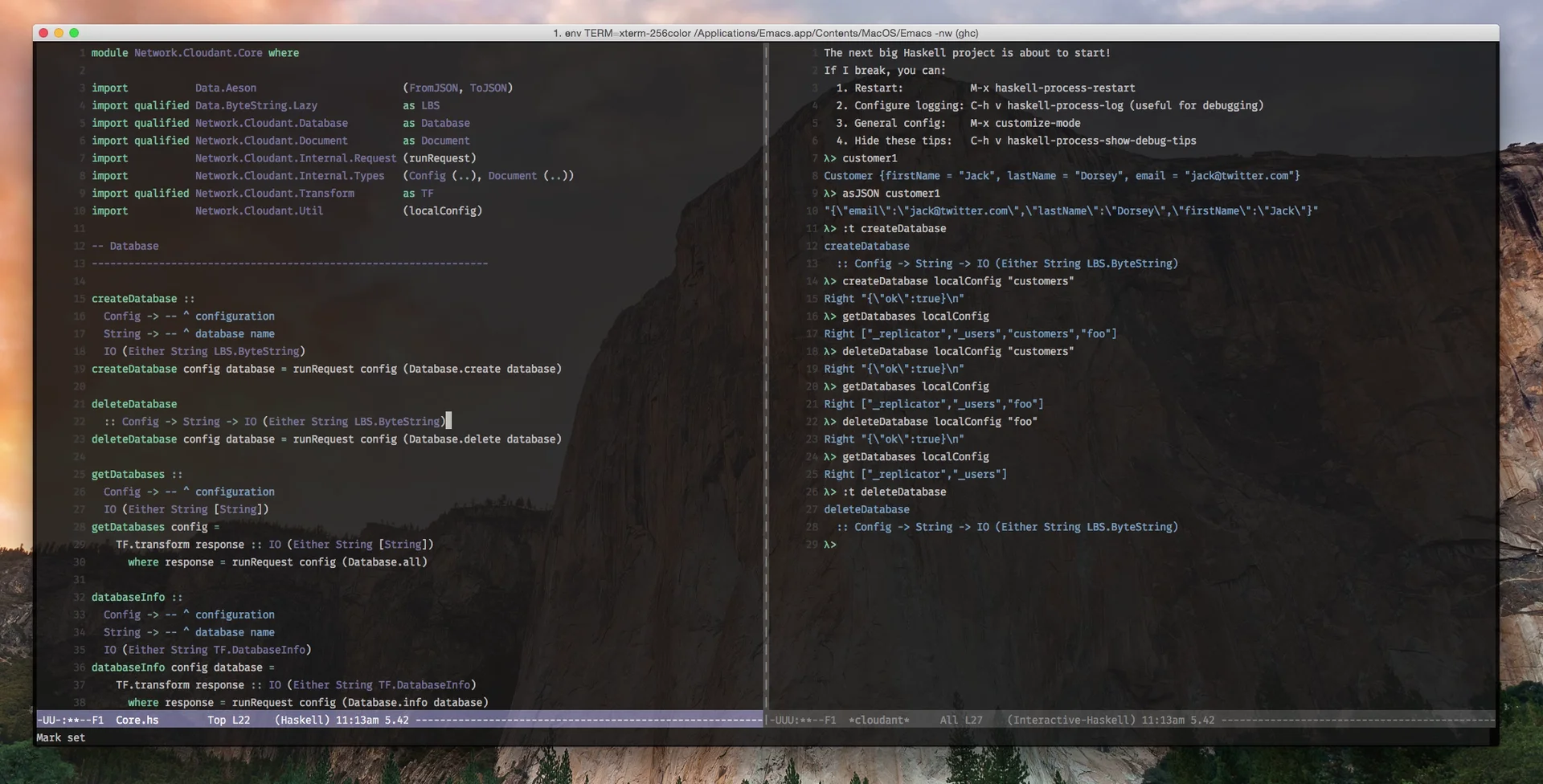 Haskell Emacs workflow on Vimeo