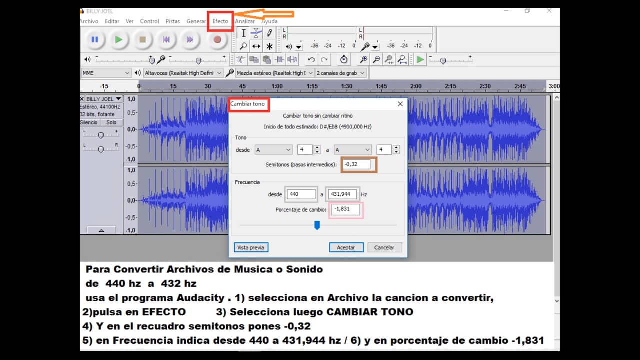Convert music from 440 Hz to 432 Hz with EXACT AUDACITY on Vimeo