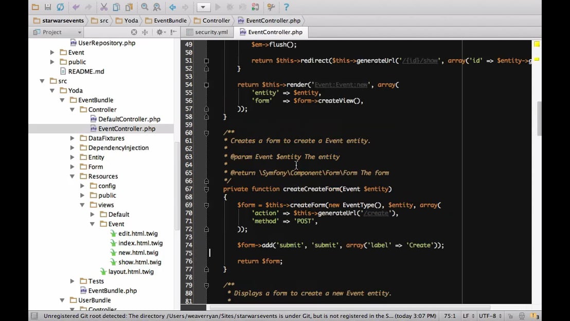 Denying Access AccessDeniedException > Starting in Symfony2 Course 2