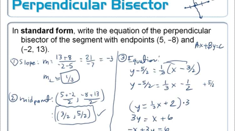 Perpendicular bisector store equation