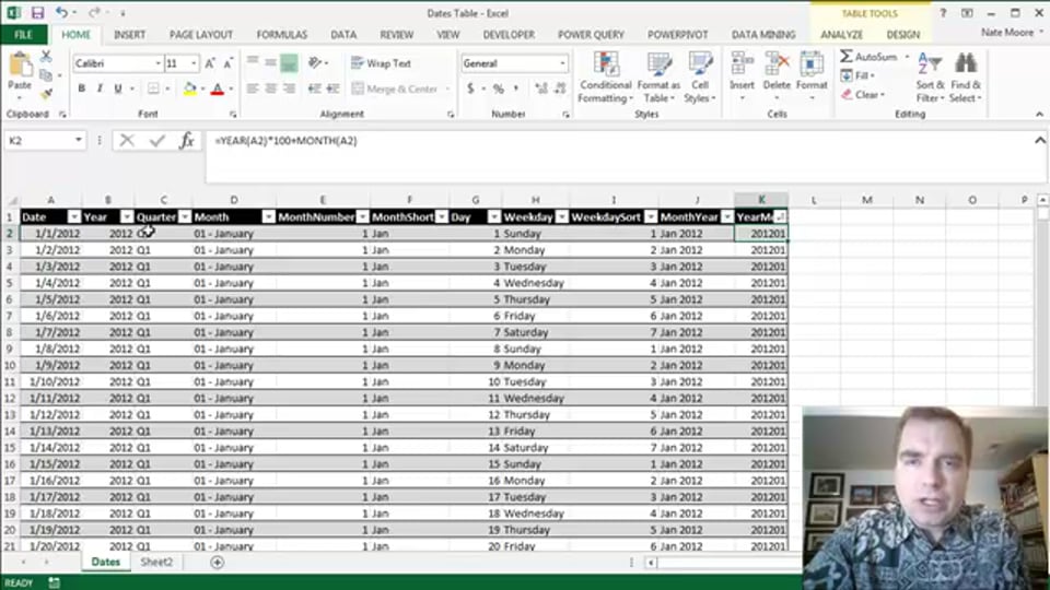 Excel Video 482 Building a Date Table