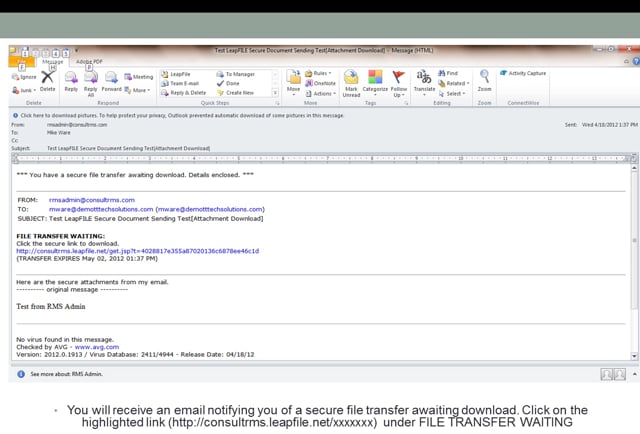 Receiving Secure Documents from RMS