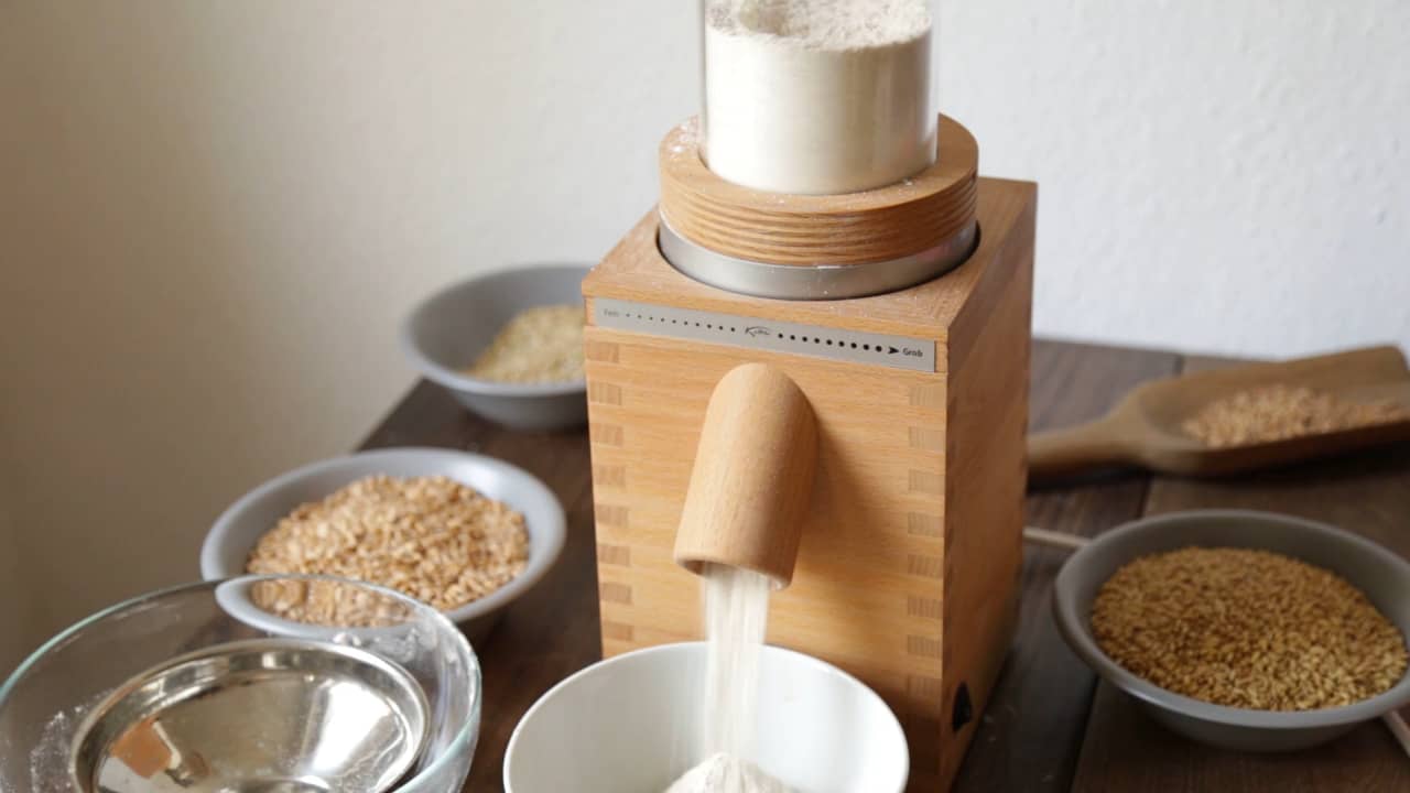 KoMo Classic Grain Mill Electric Flour Sifter Demonstration on Vimeo
