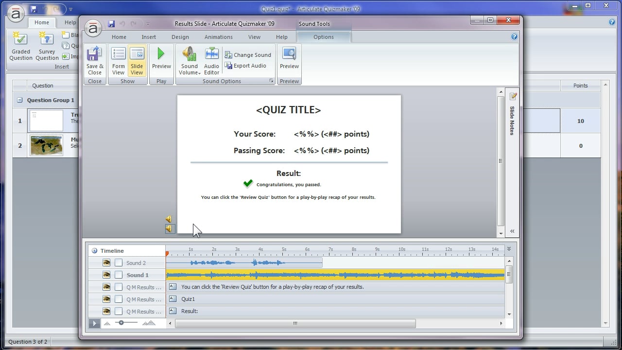 How to export audio from the result slide of an Articulate Quizmaker
