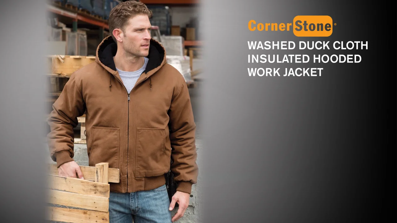 Cornerstone washed duck cloth shop insulated hooded work jacket