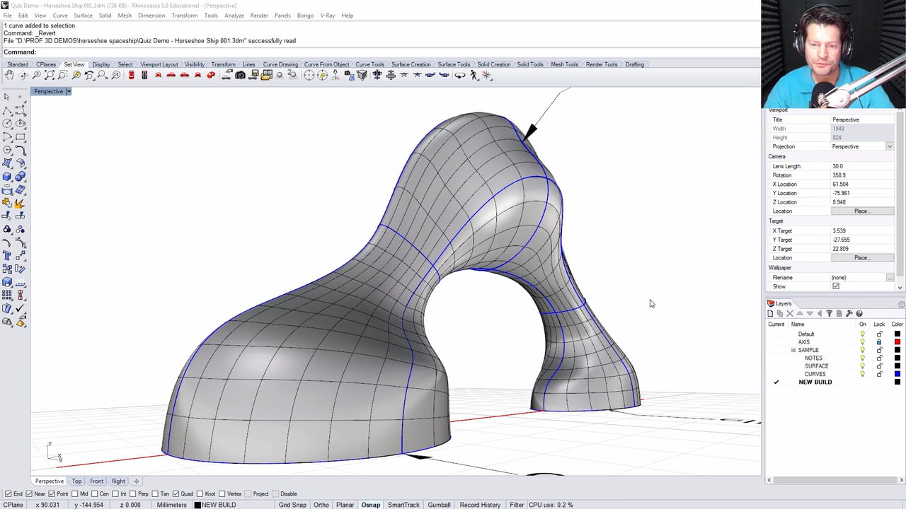 Building a 'Horseshoe Spaceship' using Rhino's SurfacefromCurve