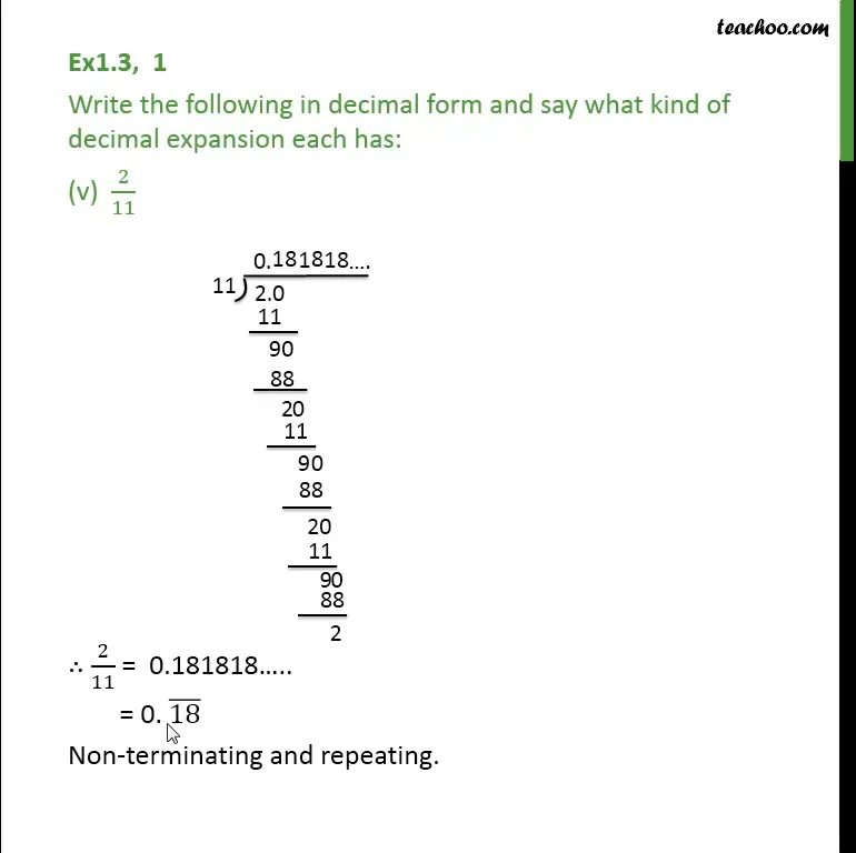 Ex 1.3,1 (v) - Write decimal expansion of 2/11 - Number System Class 9 