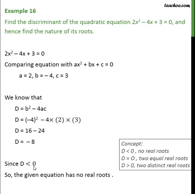 Find on sale the discriminant