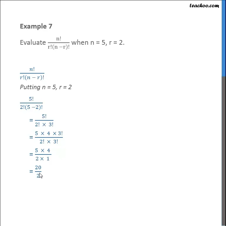 Example 7 - Evaluate n!/r!(n - r)! when n = 5, r = 2 - Examples