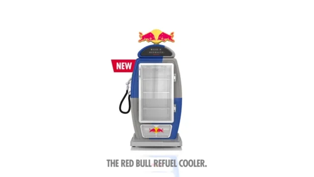 Mini refuel store cooler red bull