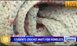 High Schoolers Crochet Grocery Bags into Sleeping Mats