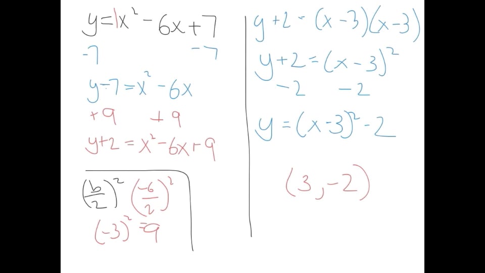 Rewriting a Quadratic Equation in Vertex Form by Completing the Square ...