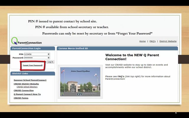 ParentConnection Login-Forget Password