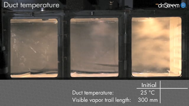 See what happens to the visible vapor trail when we lower the duct temperature and change dispersion device types.