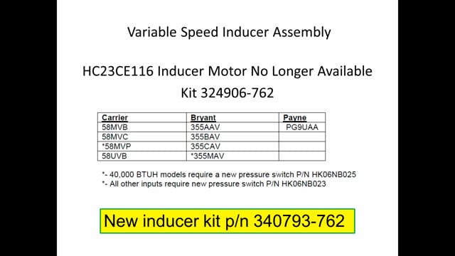 Obsolete Variable Speed Inducer Kit