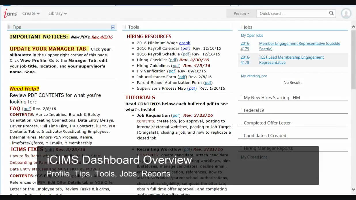 iCIMS Dashboard Overview on Vimeo