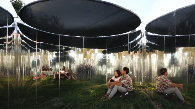 Distorting mirrors frame a secret garden in Santiago's Parque Araucano