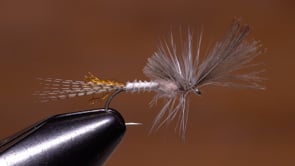 A fly vise holding a undefined after it is tied