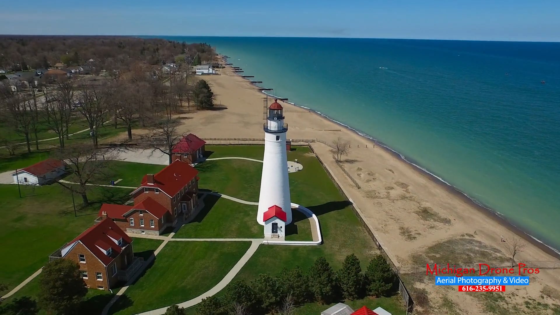 Spectacular drone aerial video of the fort gratiot lighthouse in port