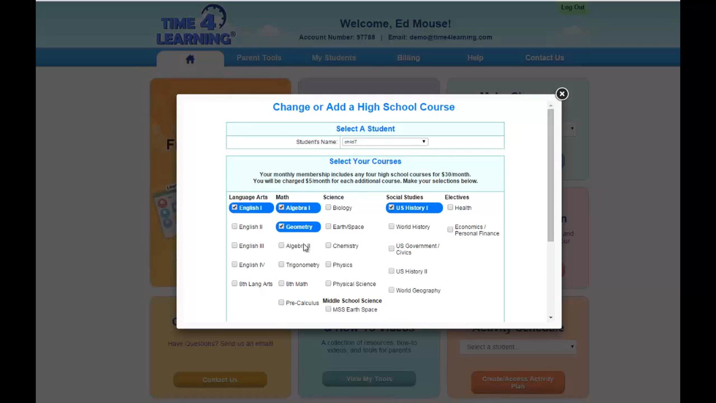 Time4Learning How to Change Courses for the Highschool Curriculum ...