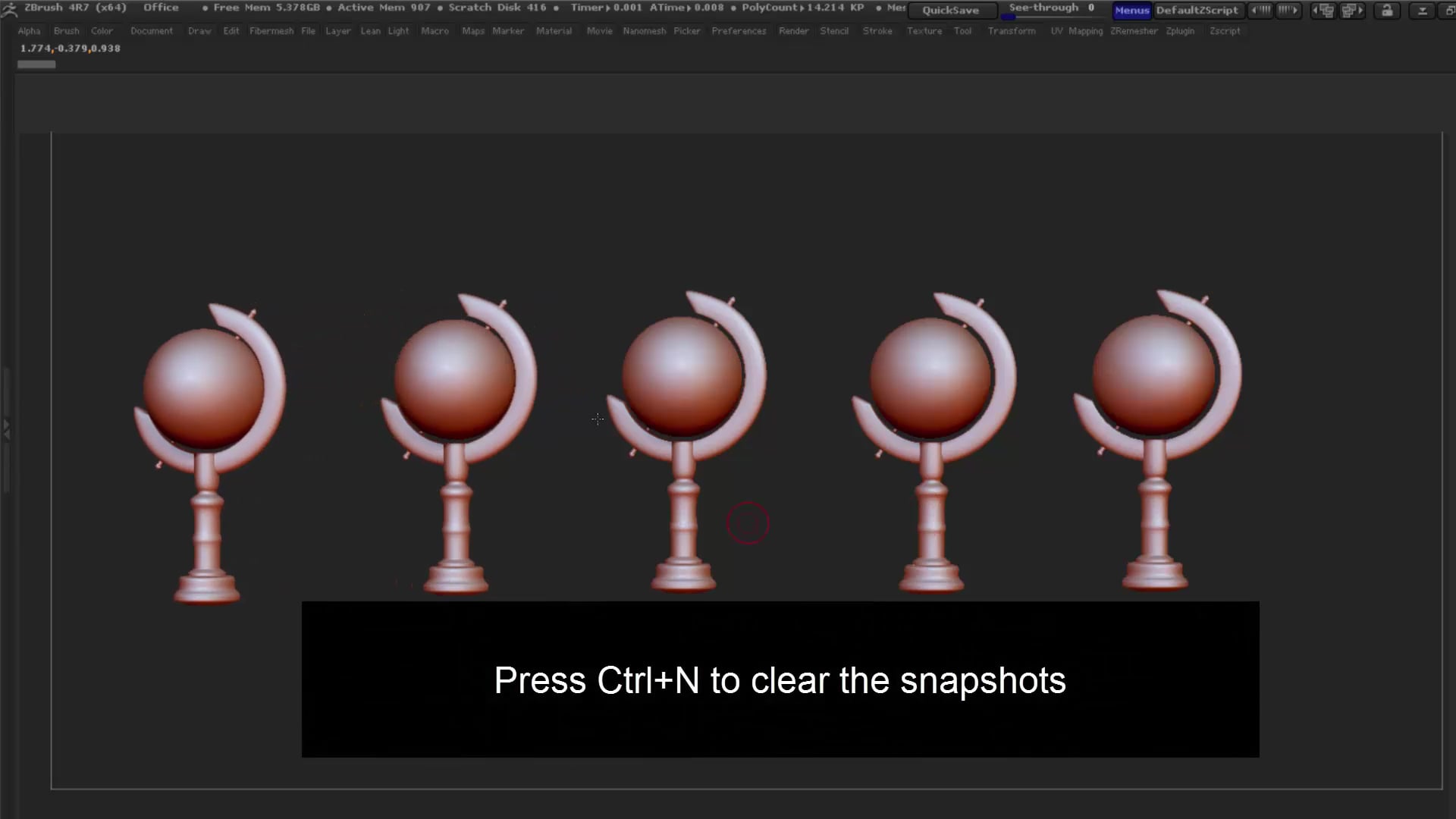 how to take a snapshot on the document zbrush