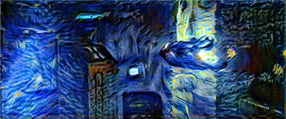 «Бегущий по лезвию» в стиле «Звездной ночи» Ван Гога.