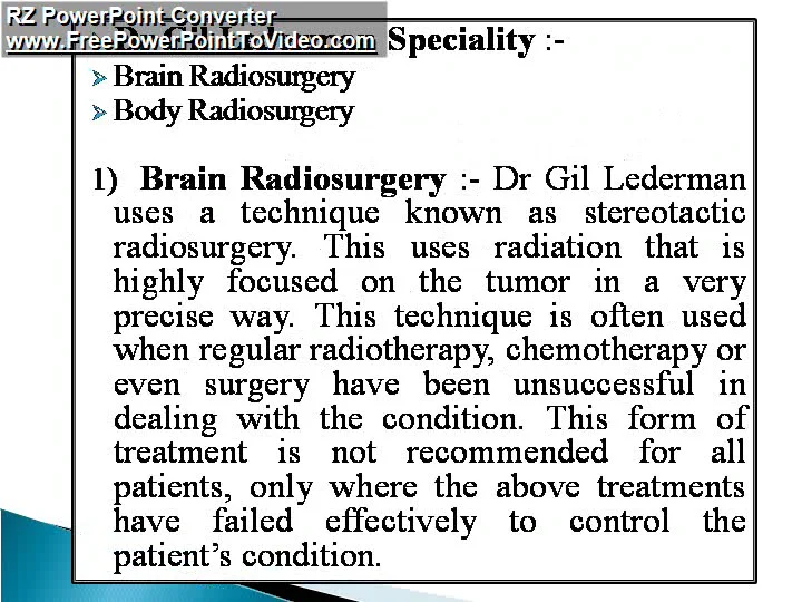 Dr Gil Lederman Specialist in Radiosurgery on Vimeo