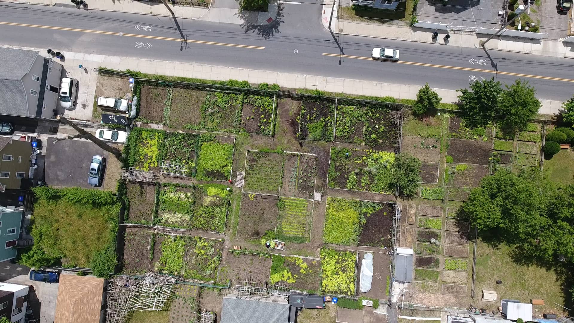 Aerial Shot of Potters Community Gardens Providence, RI on Vimeo