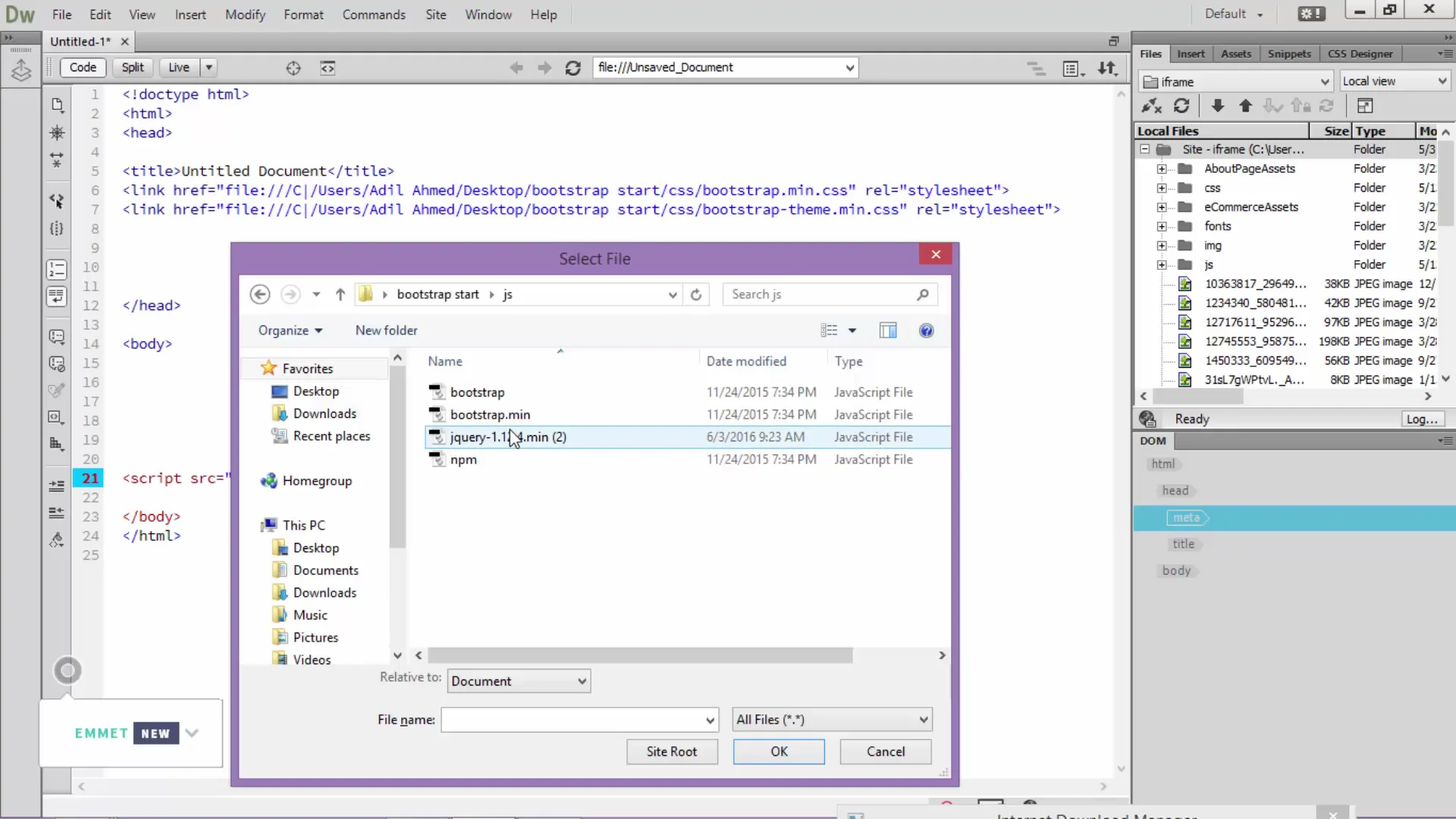 connecting the bootstrap file to the html page on Vimeo