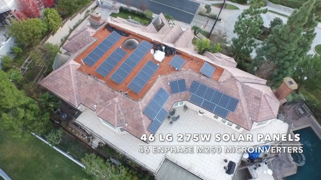 46 LG 275W Solar Panels and 46 Enphase M250 microinvertersBefore installing solar, the owners of the A.G. Residence paid $329/month on electric bills. After, they pay the low, low rate of $13/month. They saved $8,695 on taxes, and will have saved more mon