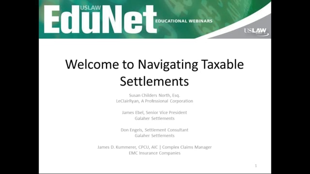 USLAW EduNet Webinar: Navigating Taxable Settlements_062116 Video