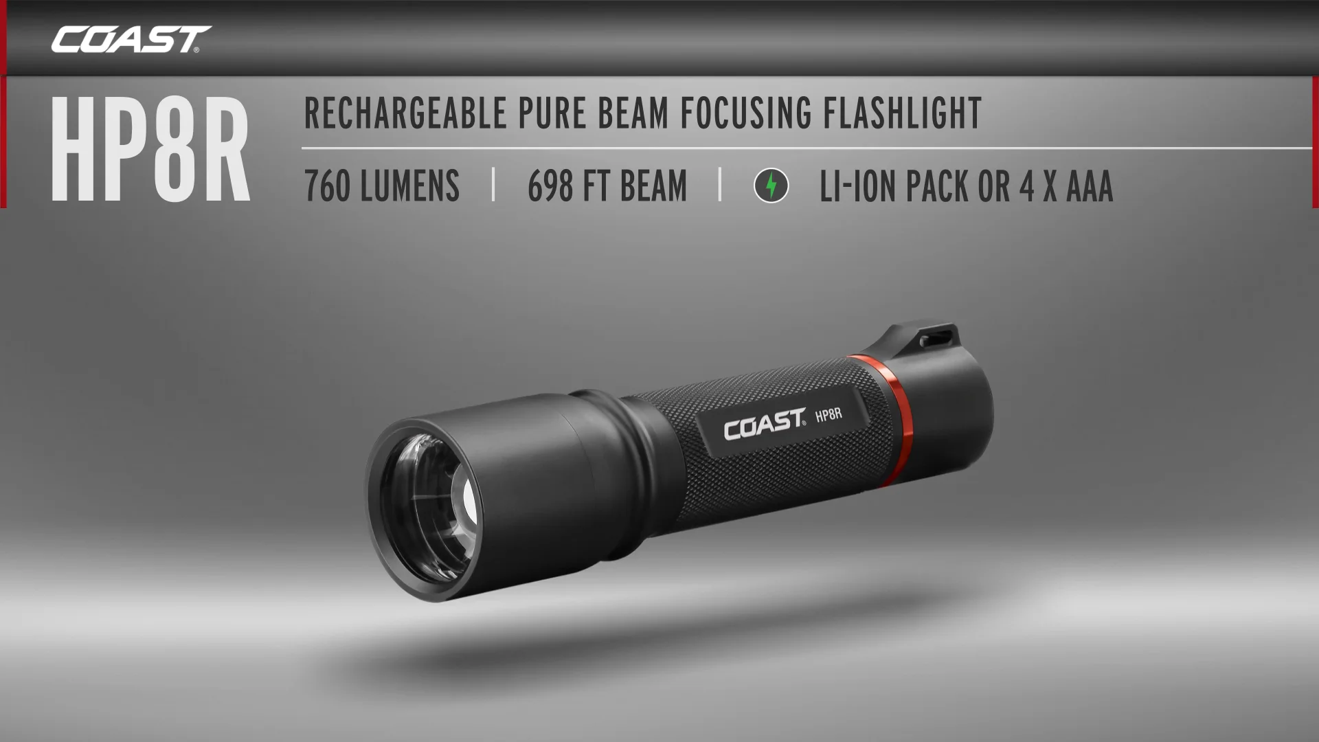 coast hp8r rechargeable flashlight kit Coast® Pure Beam Focusing you can recharge the batteries in the light or quickly swap out to alkaline when needed COAST HP8R 760 Lumen Rechargeable