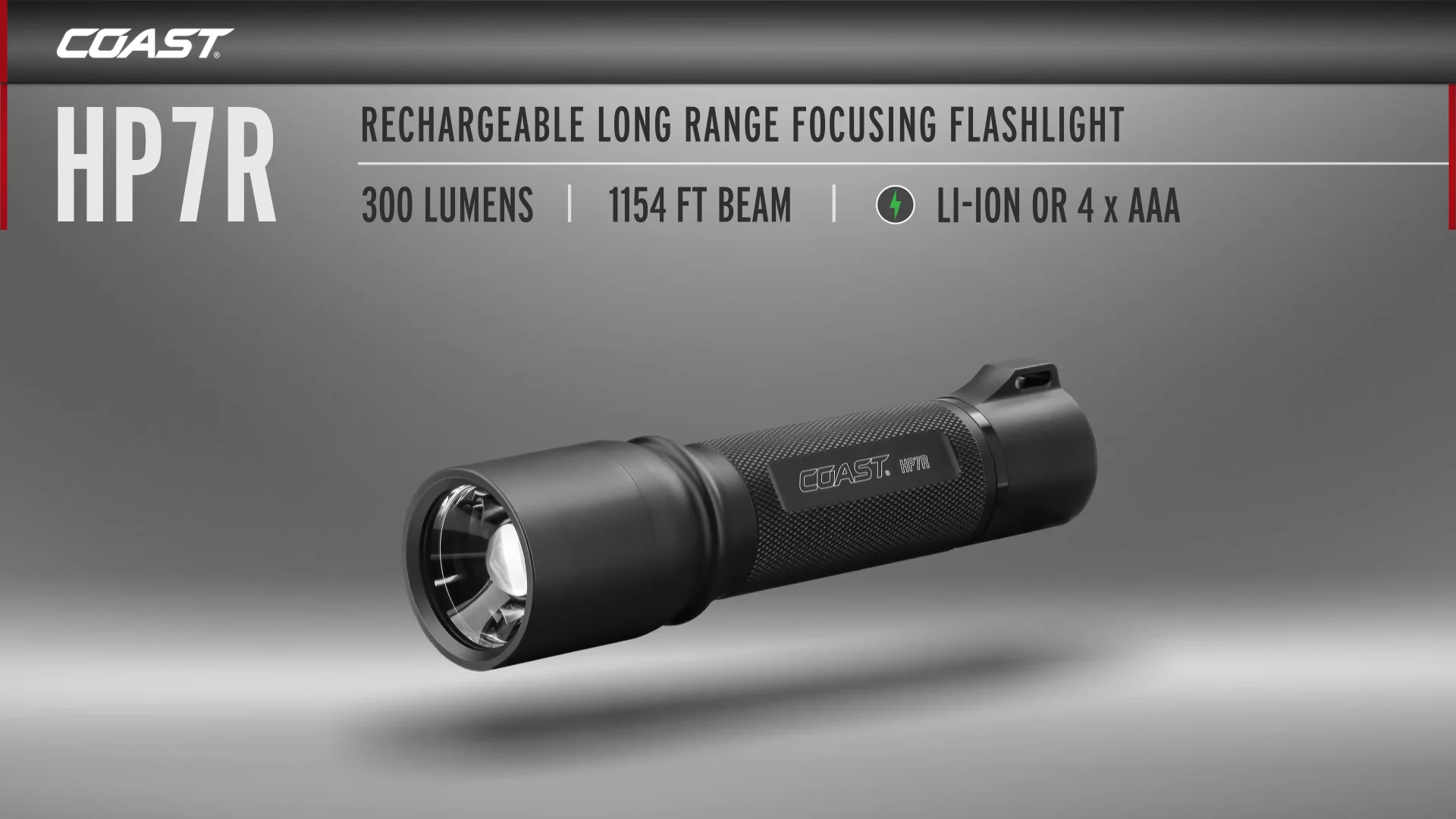 coast rechargable flashlight hp7r a high powered strobe mode Coast HP7R 300 Lumen Rechargeable