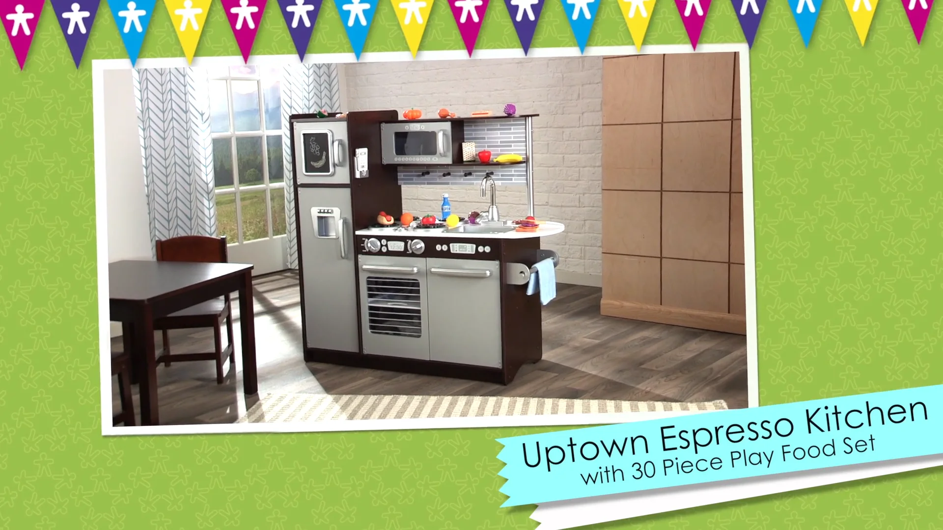 Kidkraft uptown espresso kitchen with 30 shop piece play food set