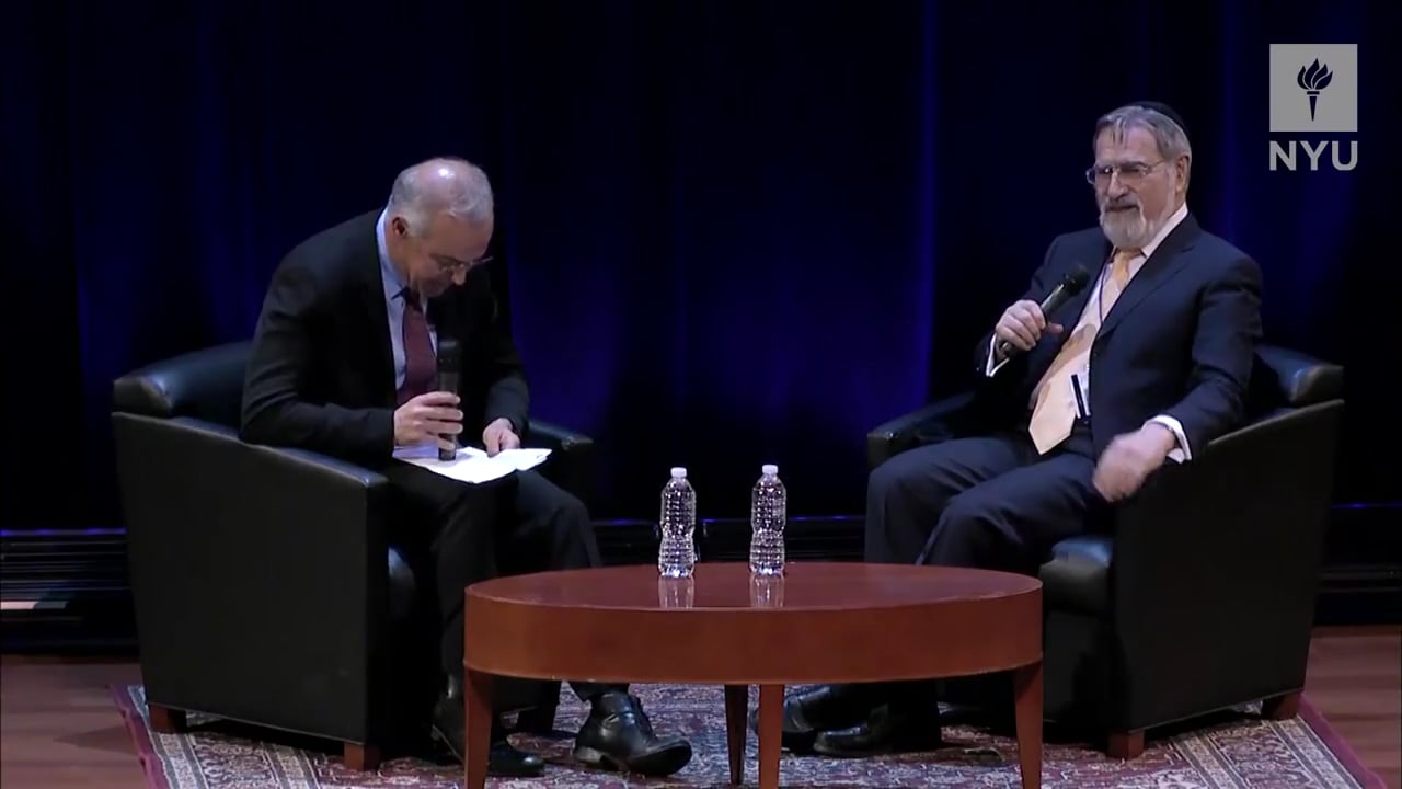 NYU Speakers on the Square Rabbi Lord Jonathan Sacks and David Brooks