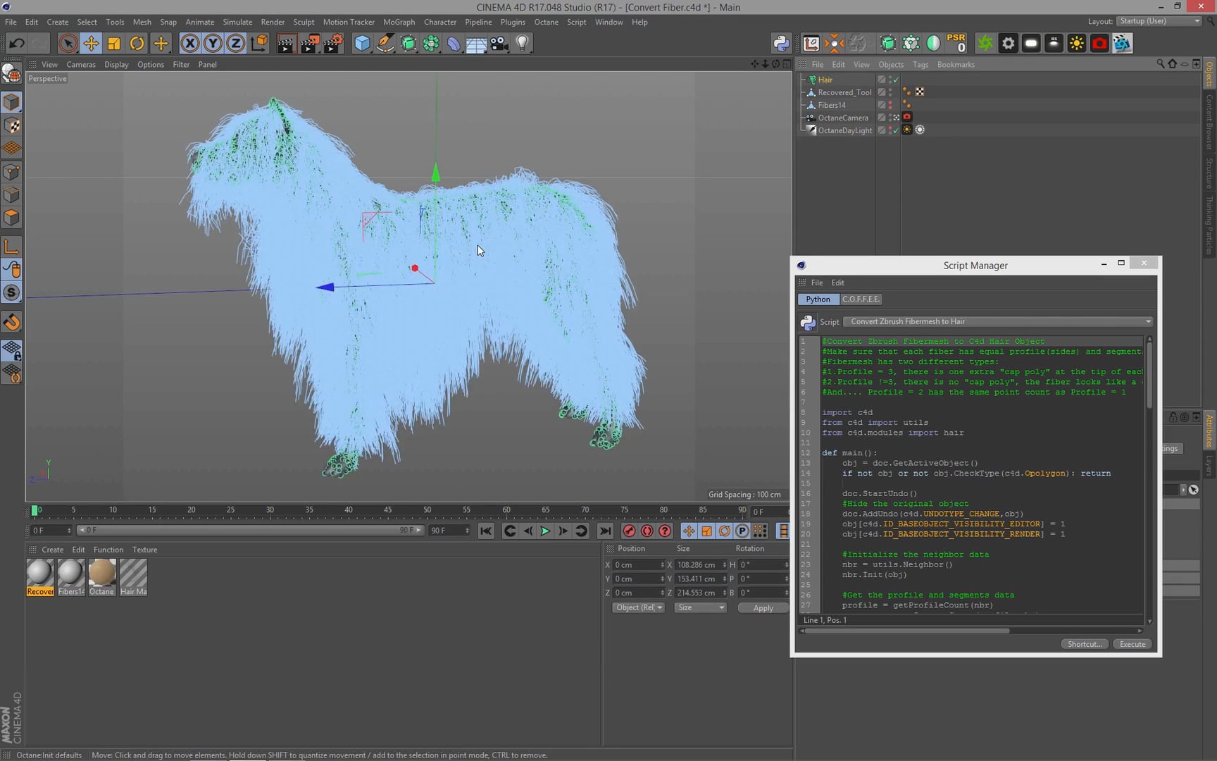 Cinema 4D Python: Convert ZBrush Fibermesh to C4D Hair Object on Vimeo