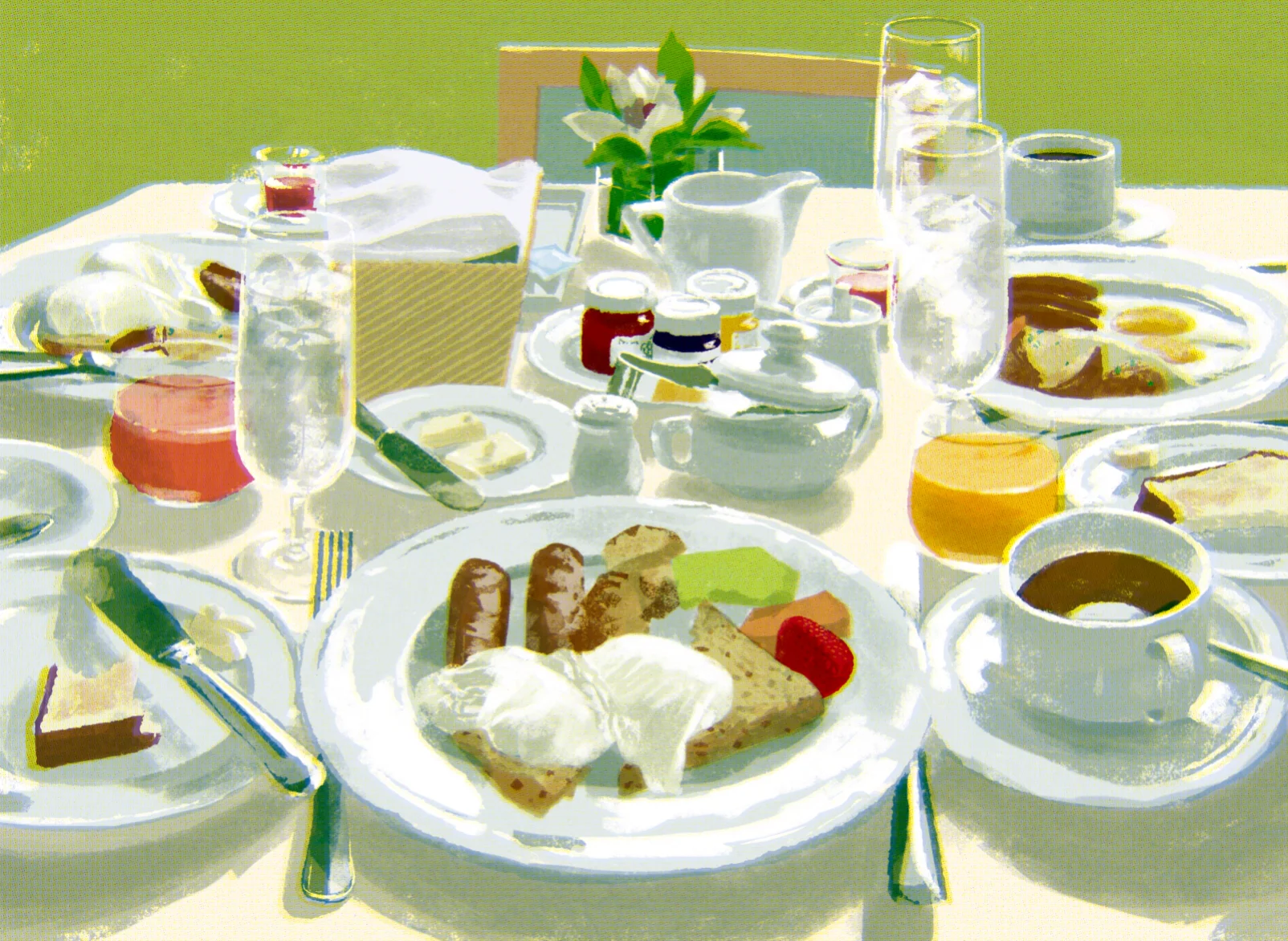 Участки застроены приготовленный завтрак иллюстрированные. Накрытый стол с едой. Праздничный стол рисунок. Сервированный стол с едой. Накрытый стол завтрак.