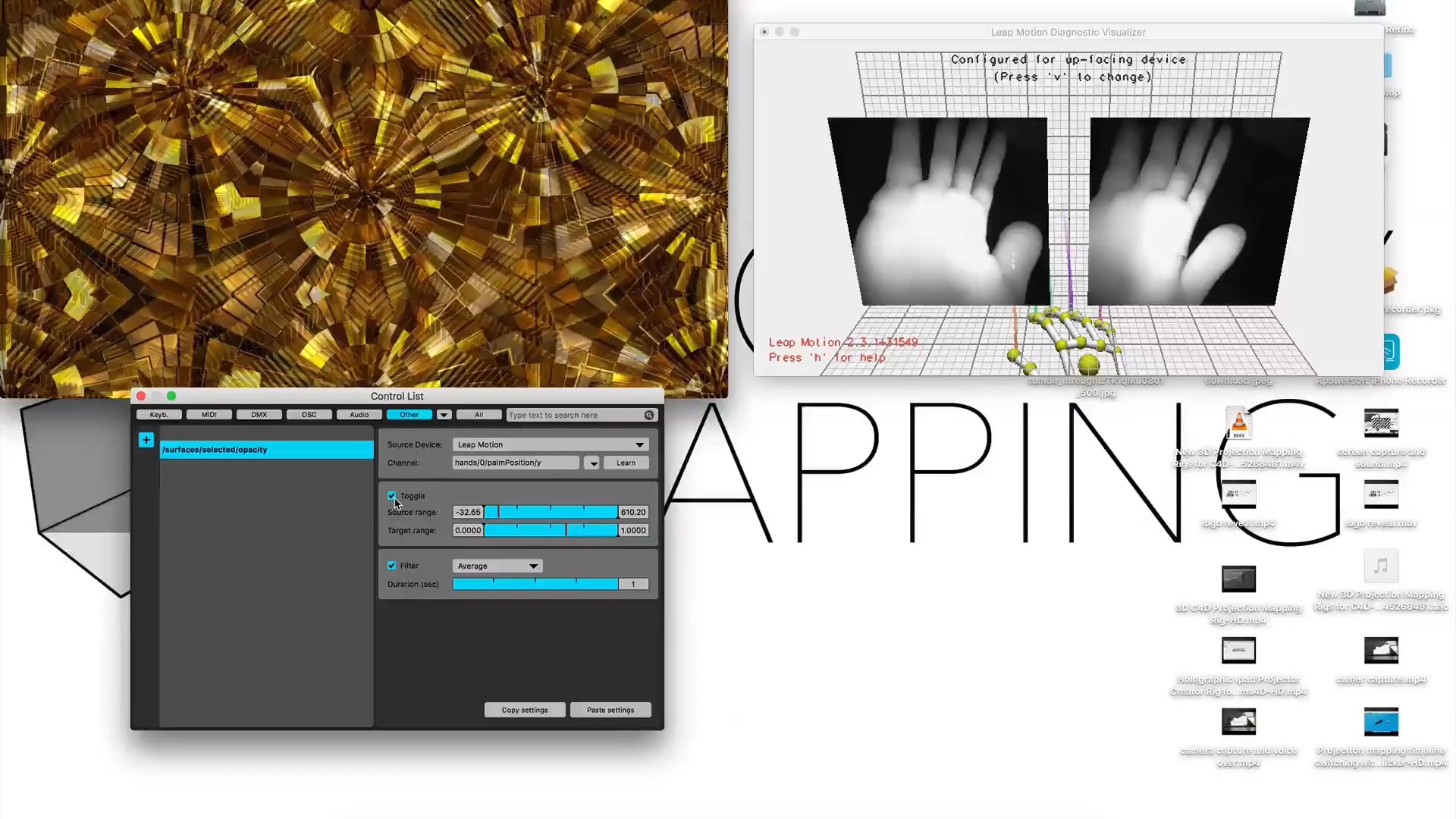 Projection mapping controller - using the Leapmotion senser with Madmapper
