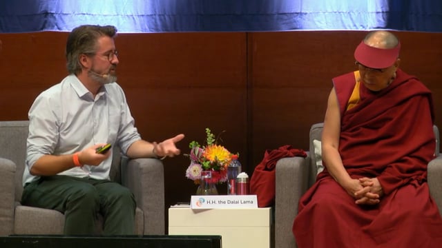Olafur Eliasson and the Dalai Lama at Power & Care, Brussels 2016