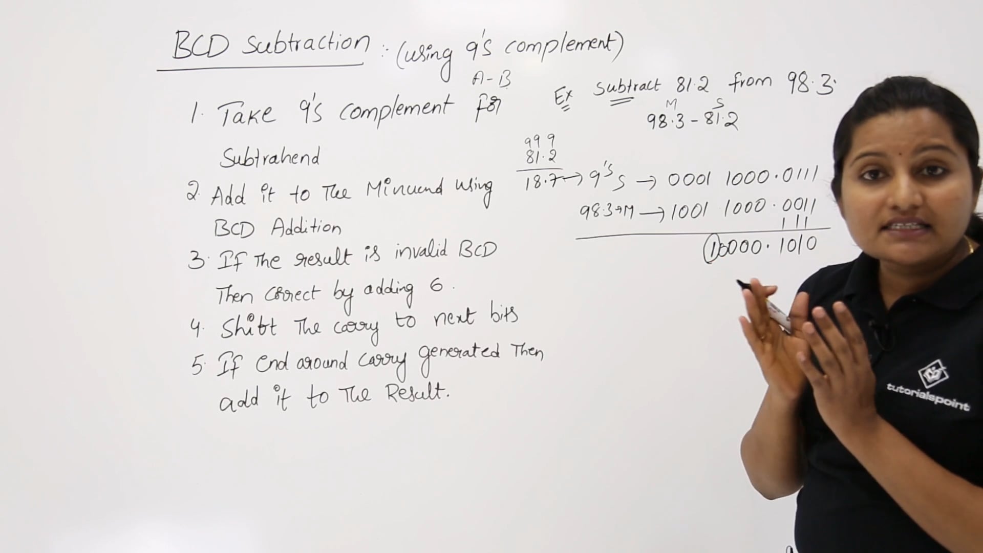 BCD subtraction using 9's complement on Vimeo