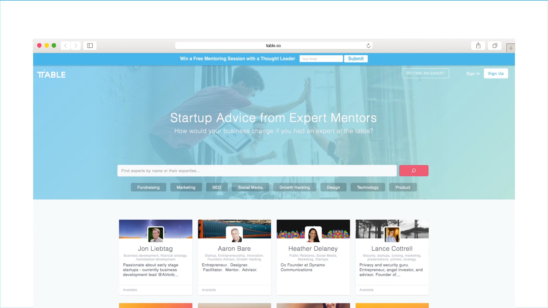 TABLE - Startup Advice from Expert Mentors