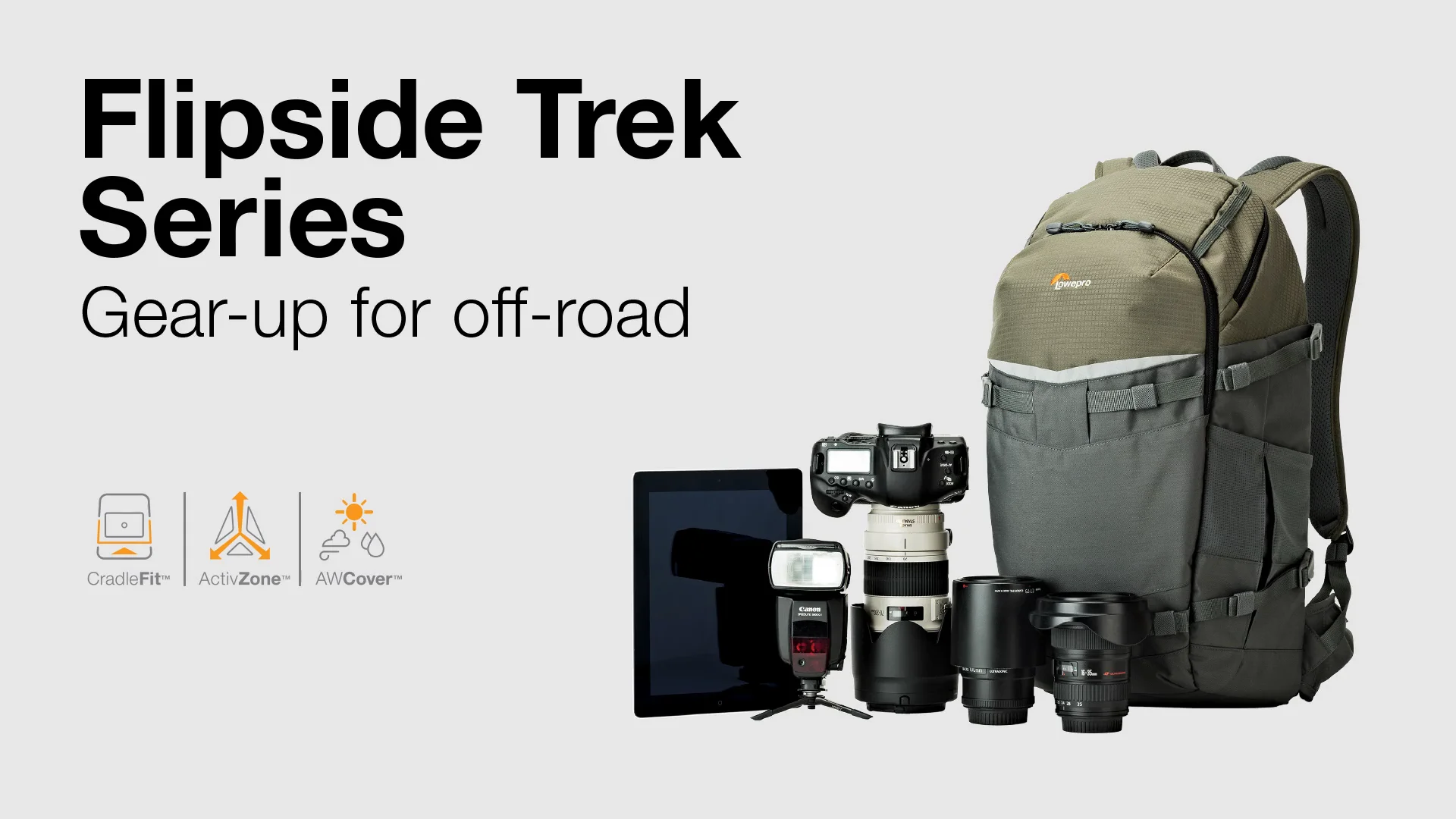 Lowepro Flipside Trek BP 350 AW. Large Travel Camera Backpack for DSLR w/ Rain Cover and Tablet Pocket [並行輸入品] Lowepro Flipside Trek BP 350 AW Camera Backpack - Gray/Green