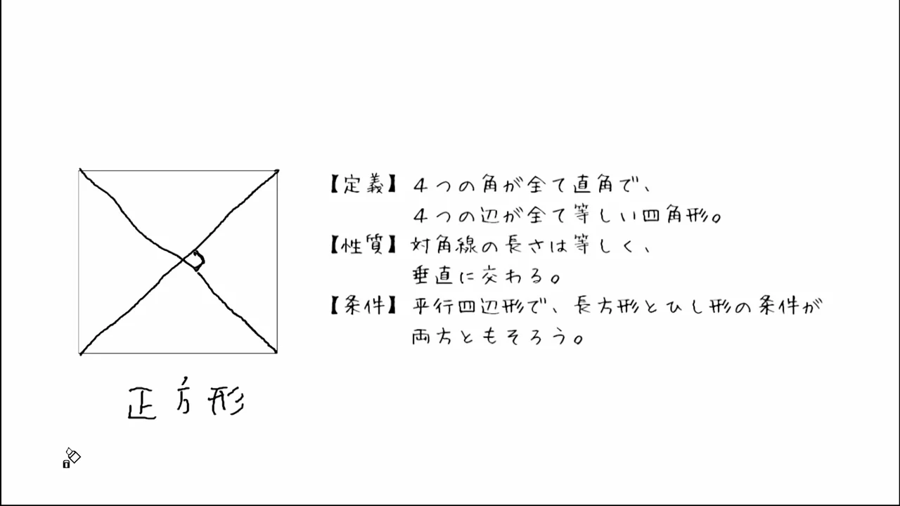 長方形、ひし形、正方形の性質と条件