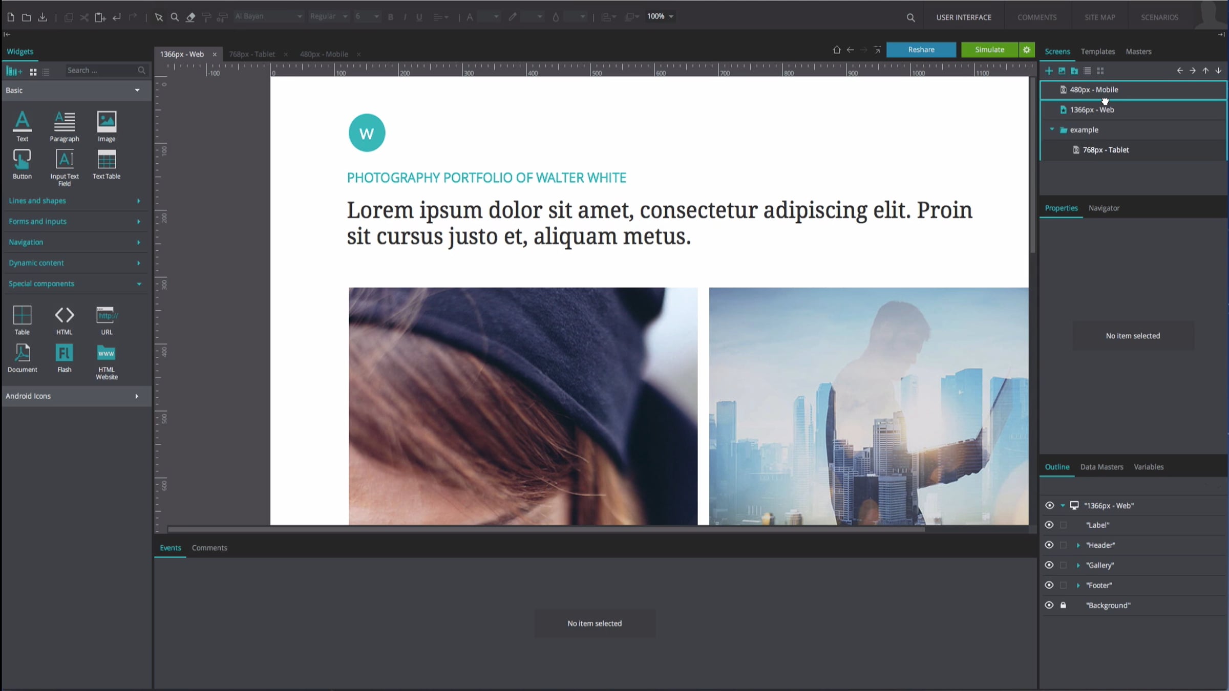 Justinmind Prototyping Tool - The Screens Tab | Videos & Movies on Vimeo