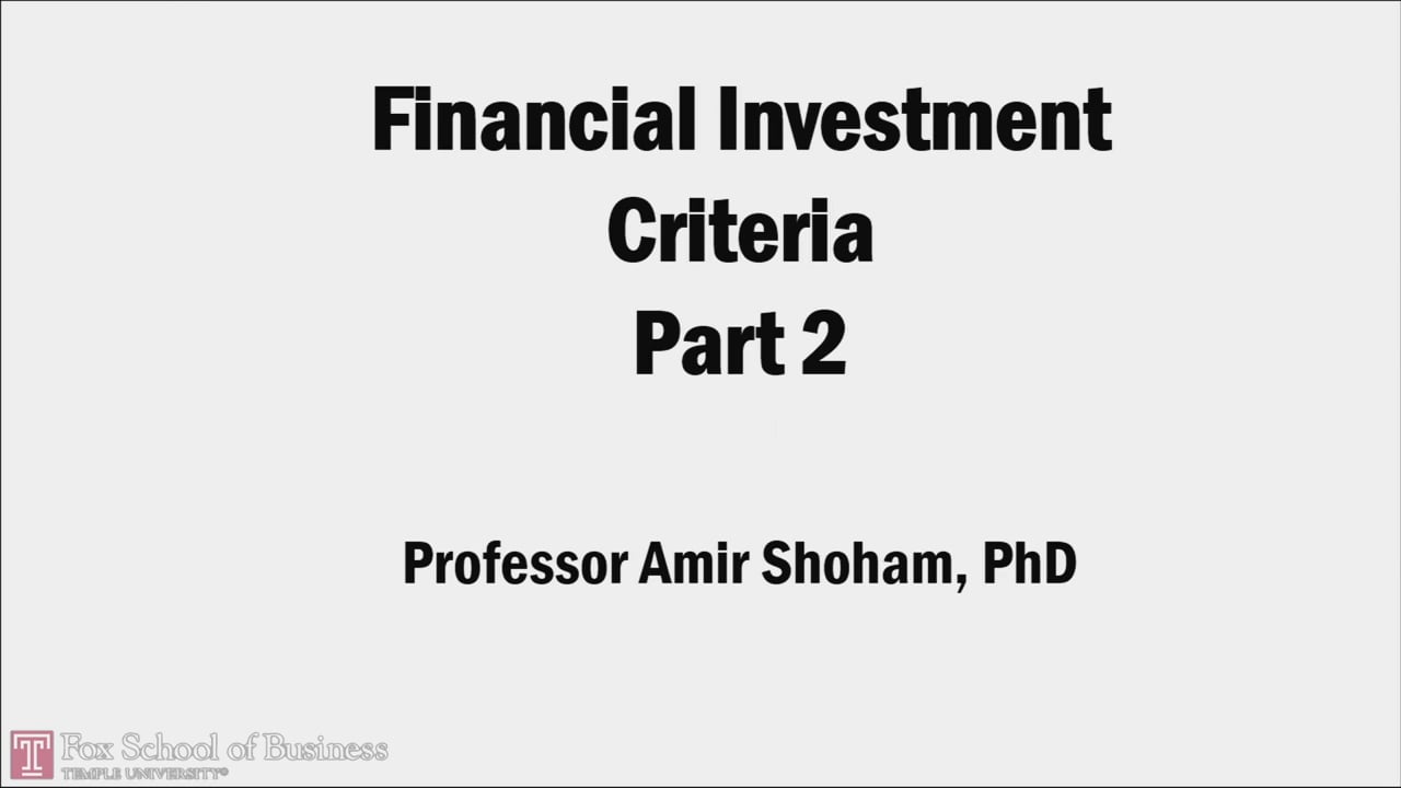 Financial Investment Criteria PT2