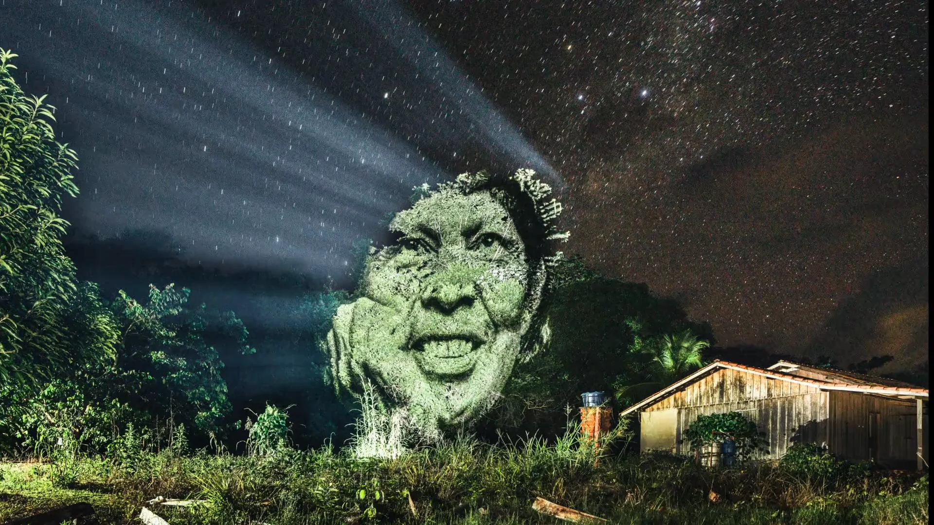 Members of a Brazilian Indigenous Tribe Projected Onto the Members of a Brazilian Indigenous Tribe Projected Onto the