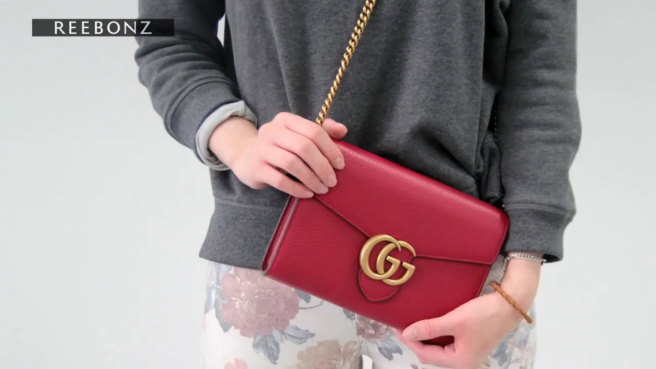 GUCCI GG Marmont Leather Crossbody Chain Wallet Red 401232