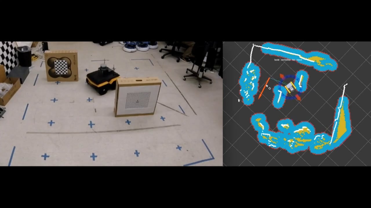 Jackal navigation with Velodyne via ROS navigation stack (Bird View) on