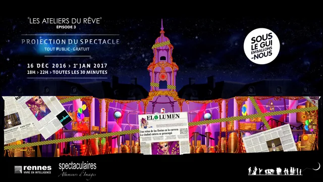 Rennes emmêlés dans les lumières de Noël _Wreath signe -  France